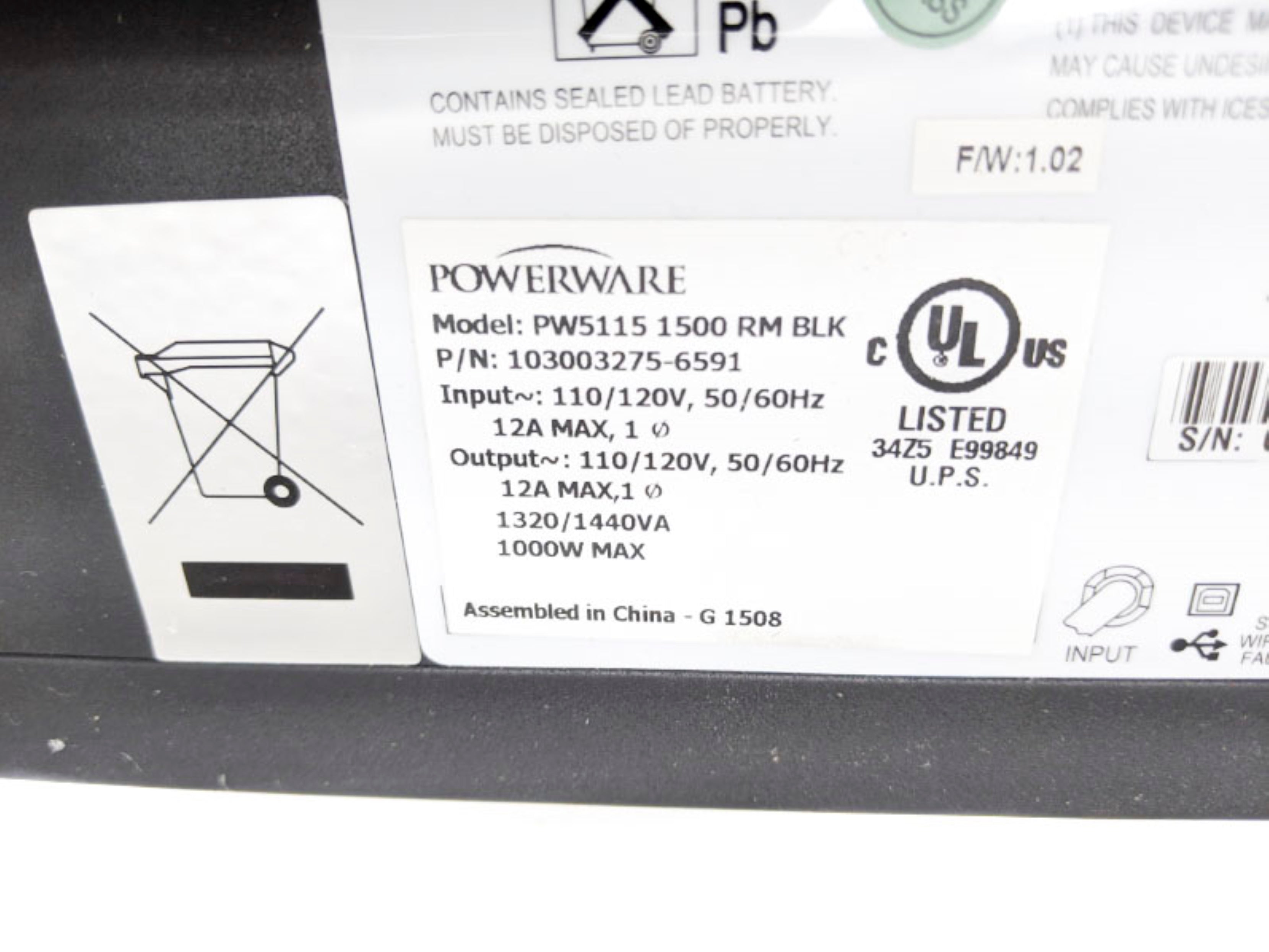EATON POWERWARE PW5115 1500RM 103003275-6591 NSMP