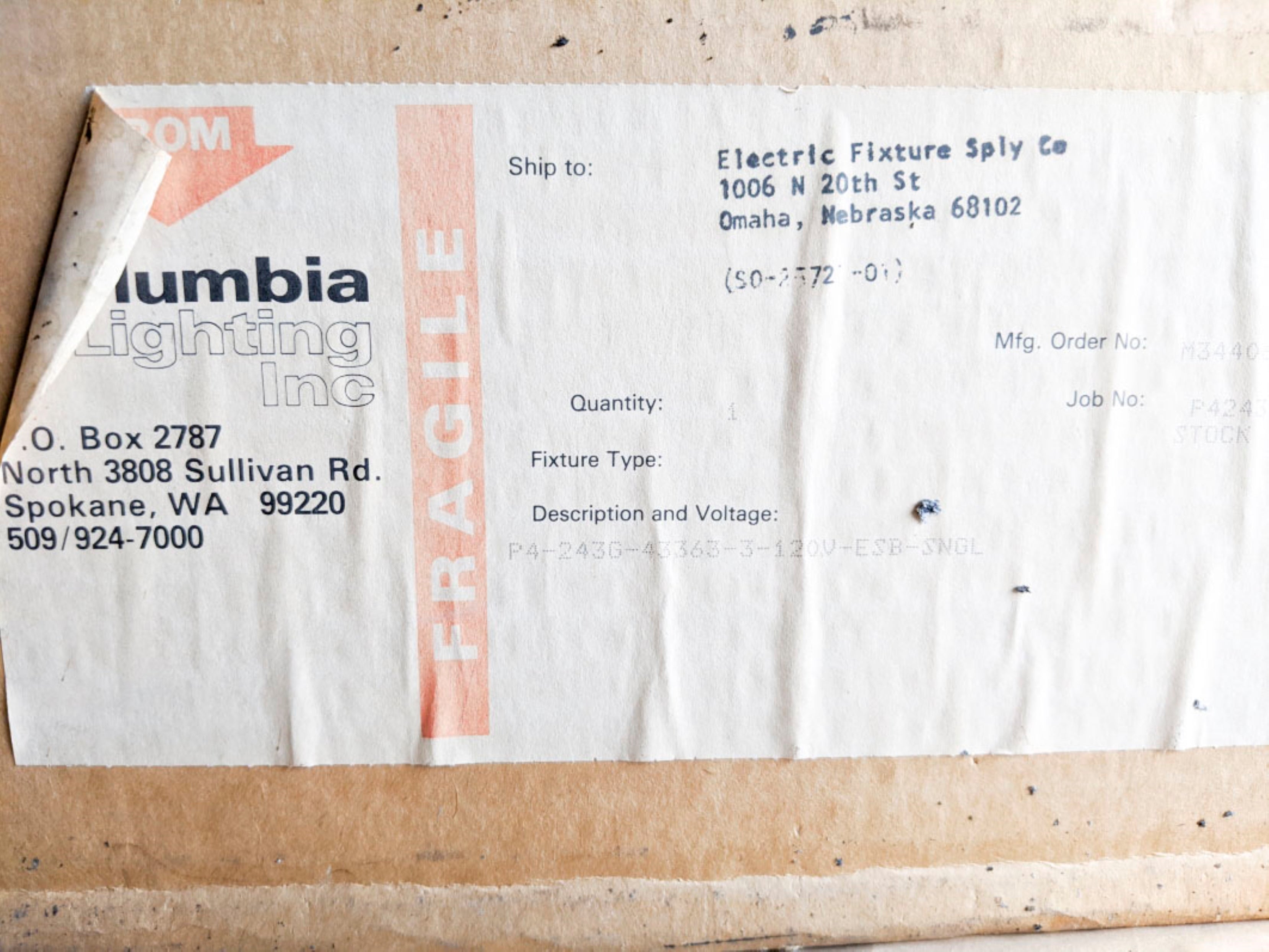 COLUMBIA LIGHTING P4-243G-43363-3-120V-ESB-SNGL NSMP