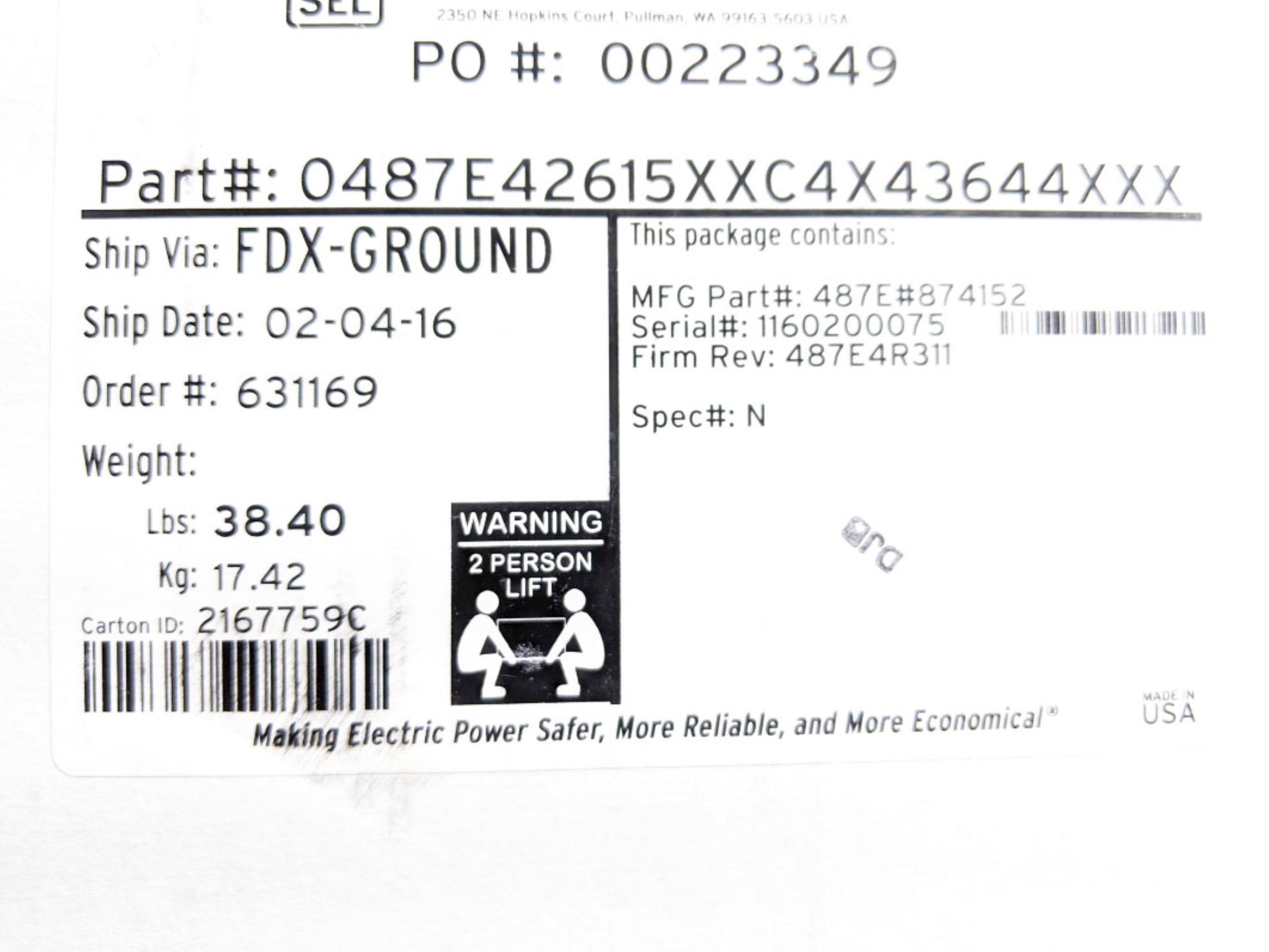 SEL SEL-487E 0487E42615XXC4X43644XXX NSMP