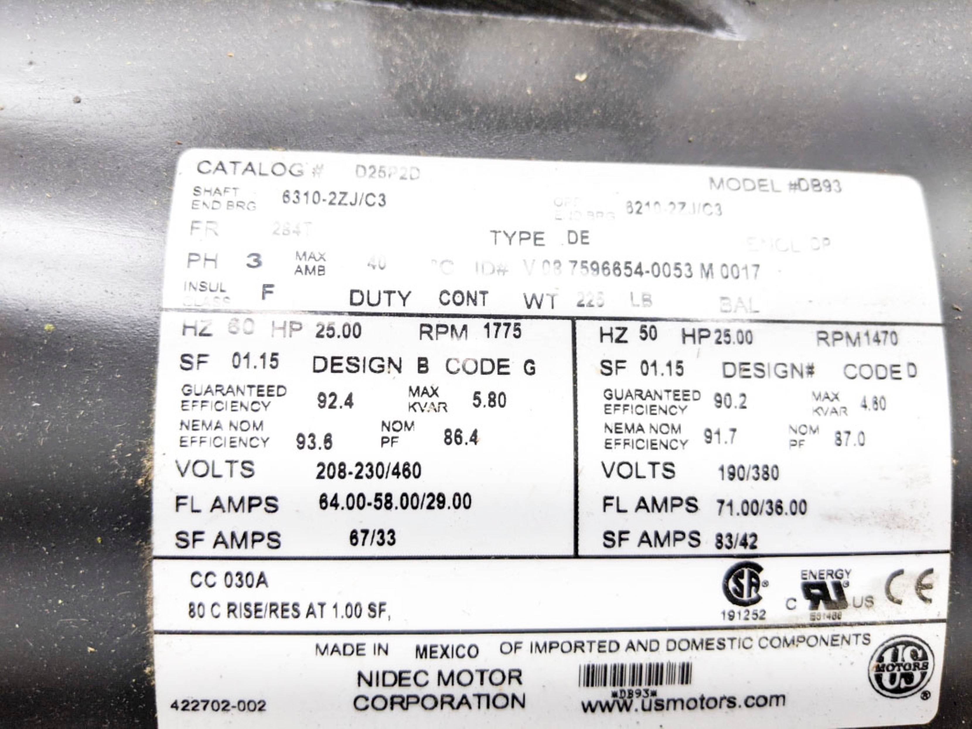 US MOTORS D25P2D NSMP