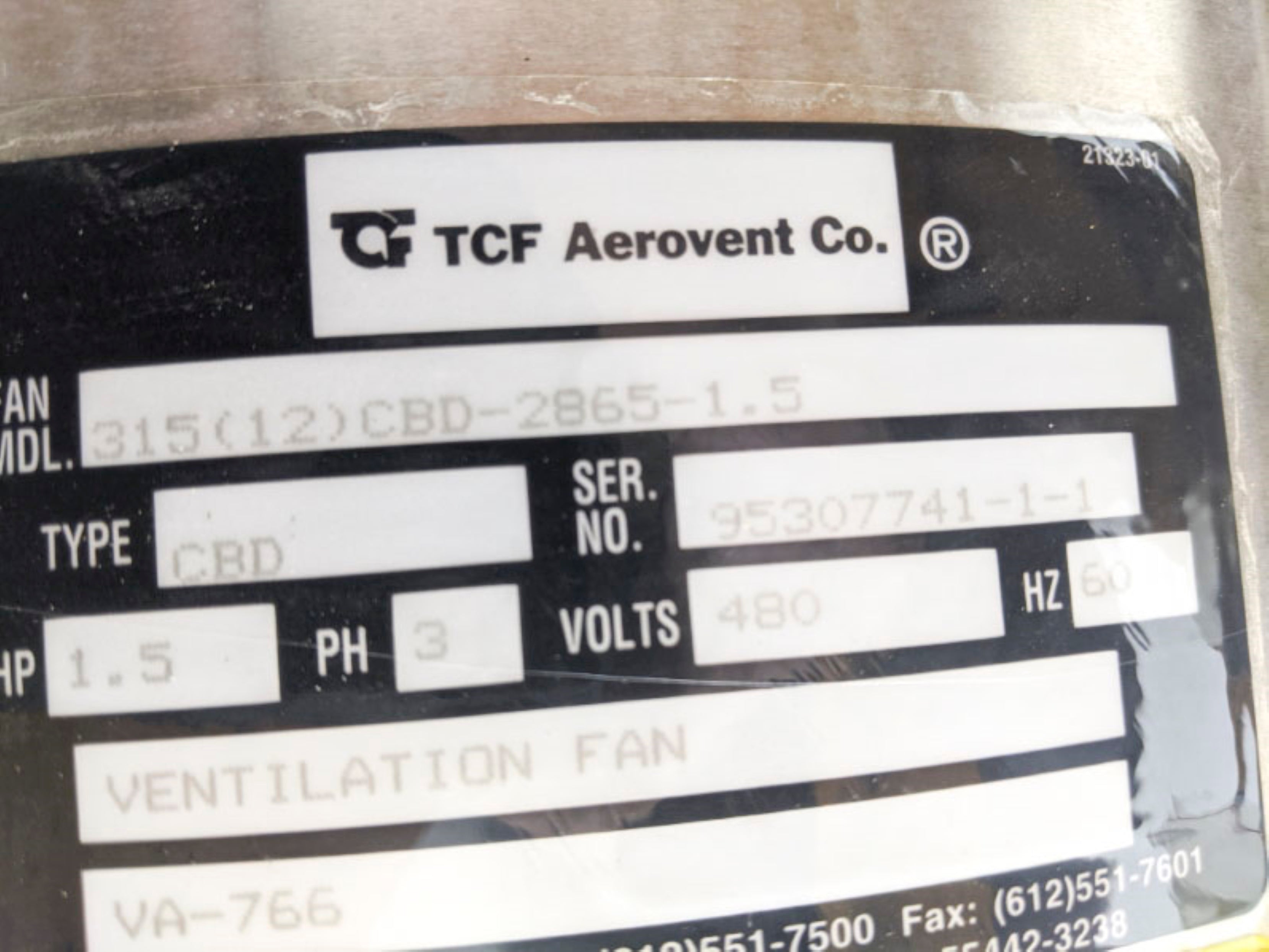 TCF AEROVENT 31512CBD-2865-1.5 BIA-315-12 (AS PICTURED) NSMP