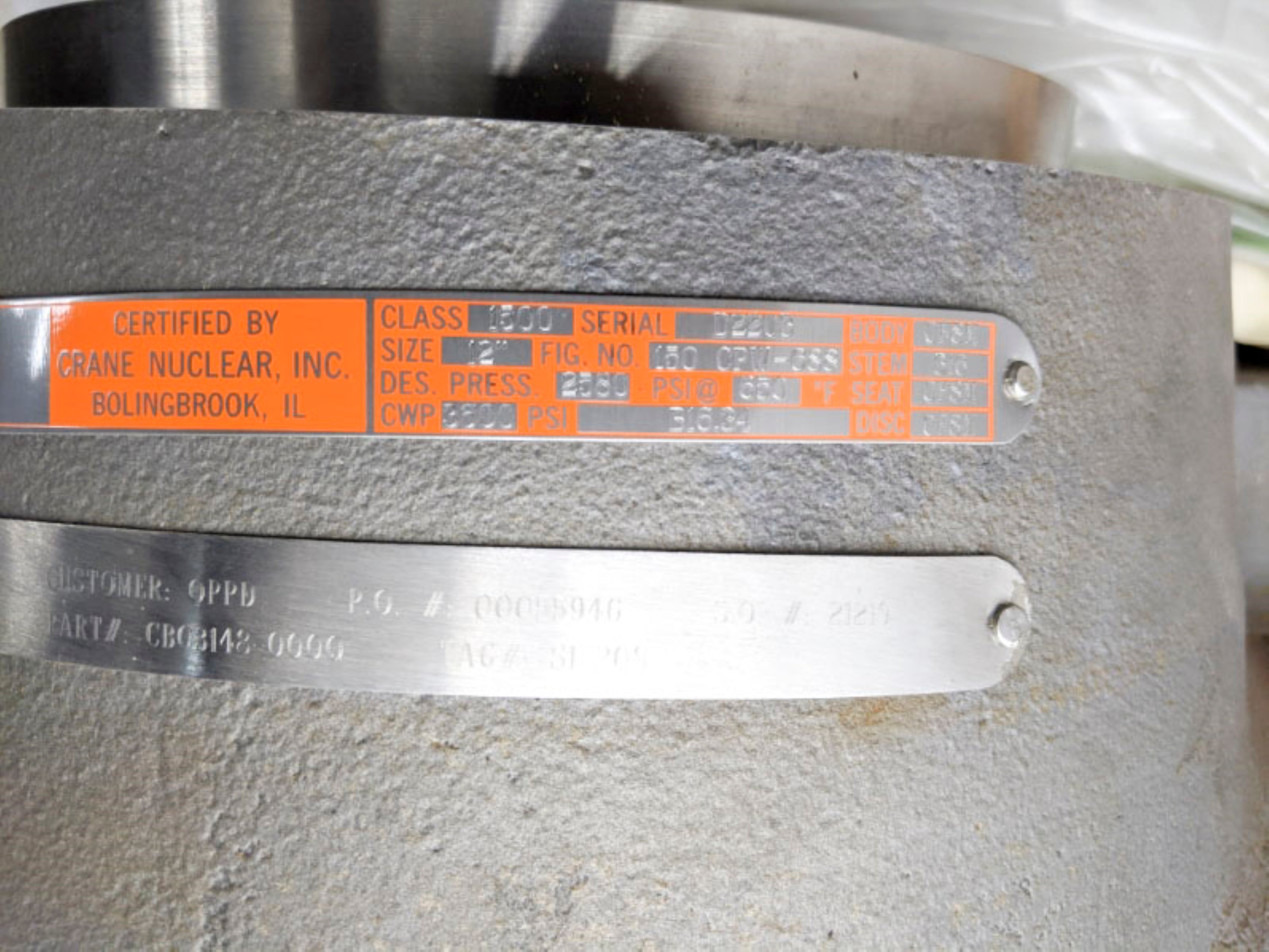 CRANE CB03147-0000 150 CPW-688 CLASS 1500 12" 2580PSI NSNP