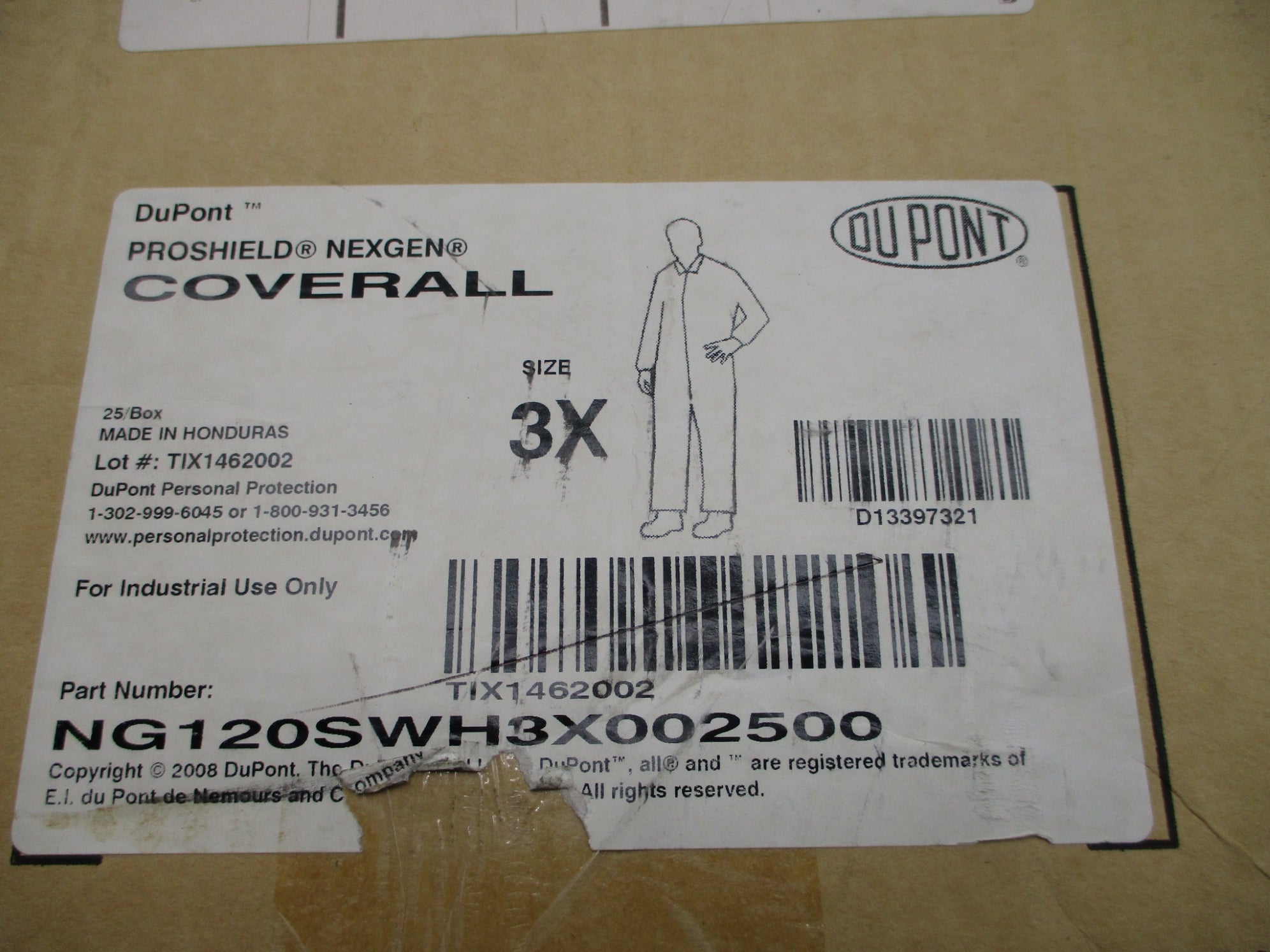 DUPONT NG120SWH3X002500 3X COVERALL (PKG OF 25) NSMP