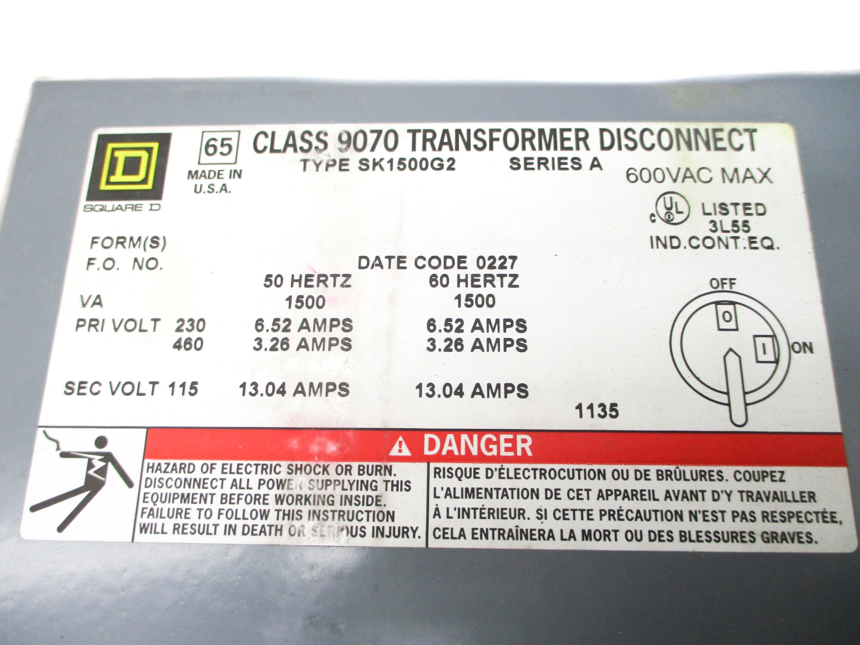 SQUARE D 9070SK1500G2D1 NSMP