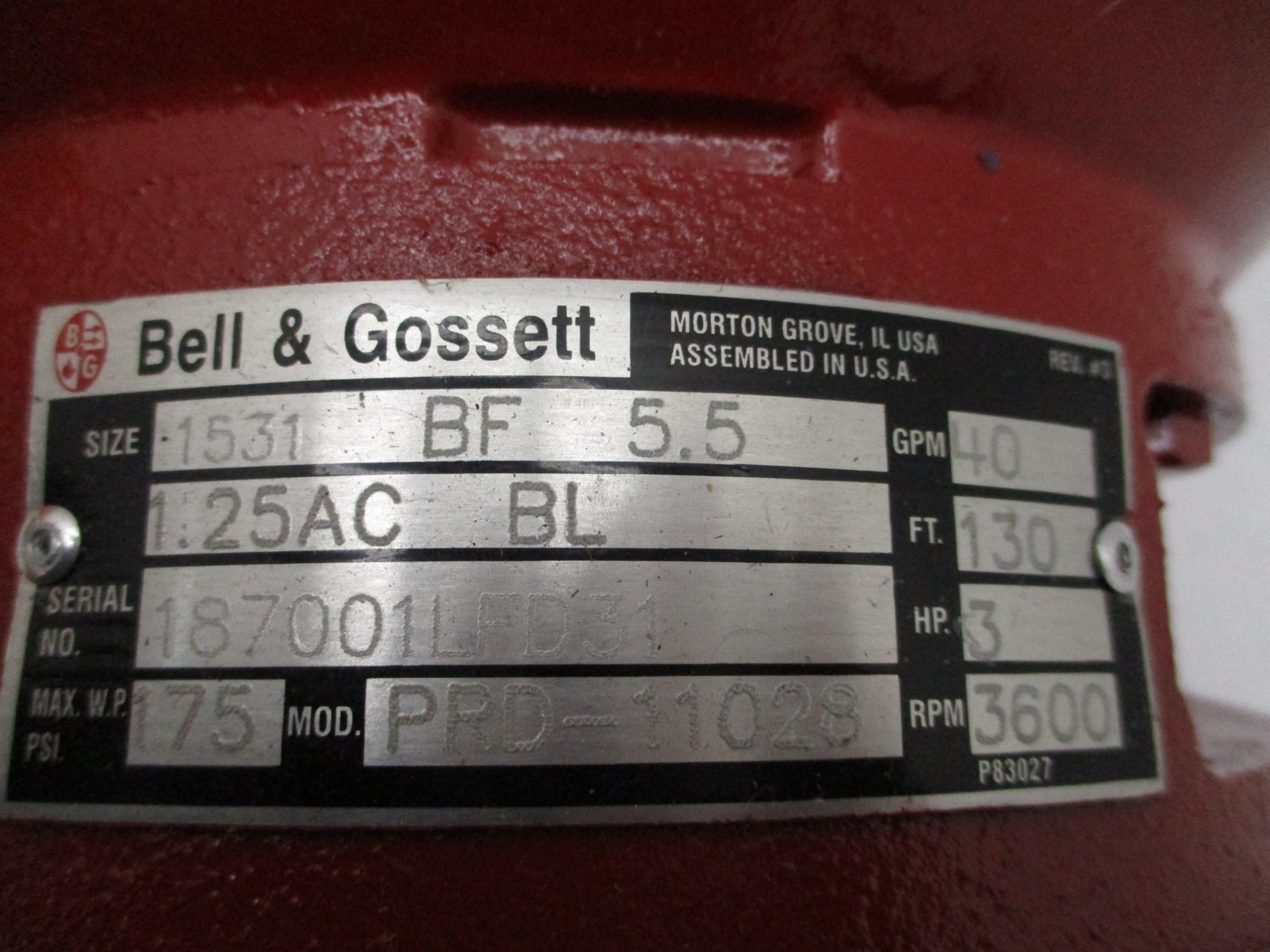 BELL & GOSSETT 187001LF SIZE 1531 BF 5.5 (AS PICTURED) NSMP