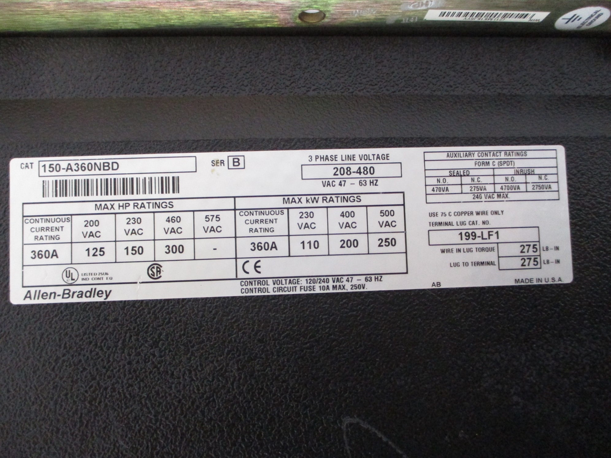 ALLEN BRADLEY 150-A360NBD SER.B UNMP