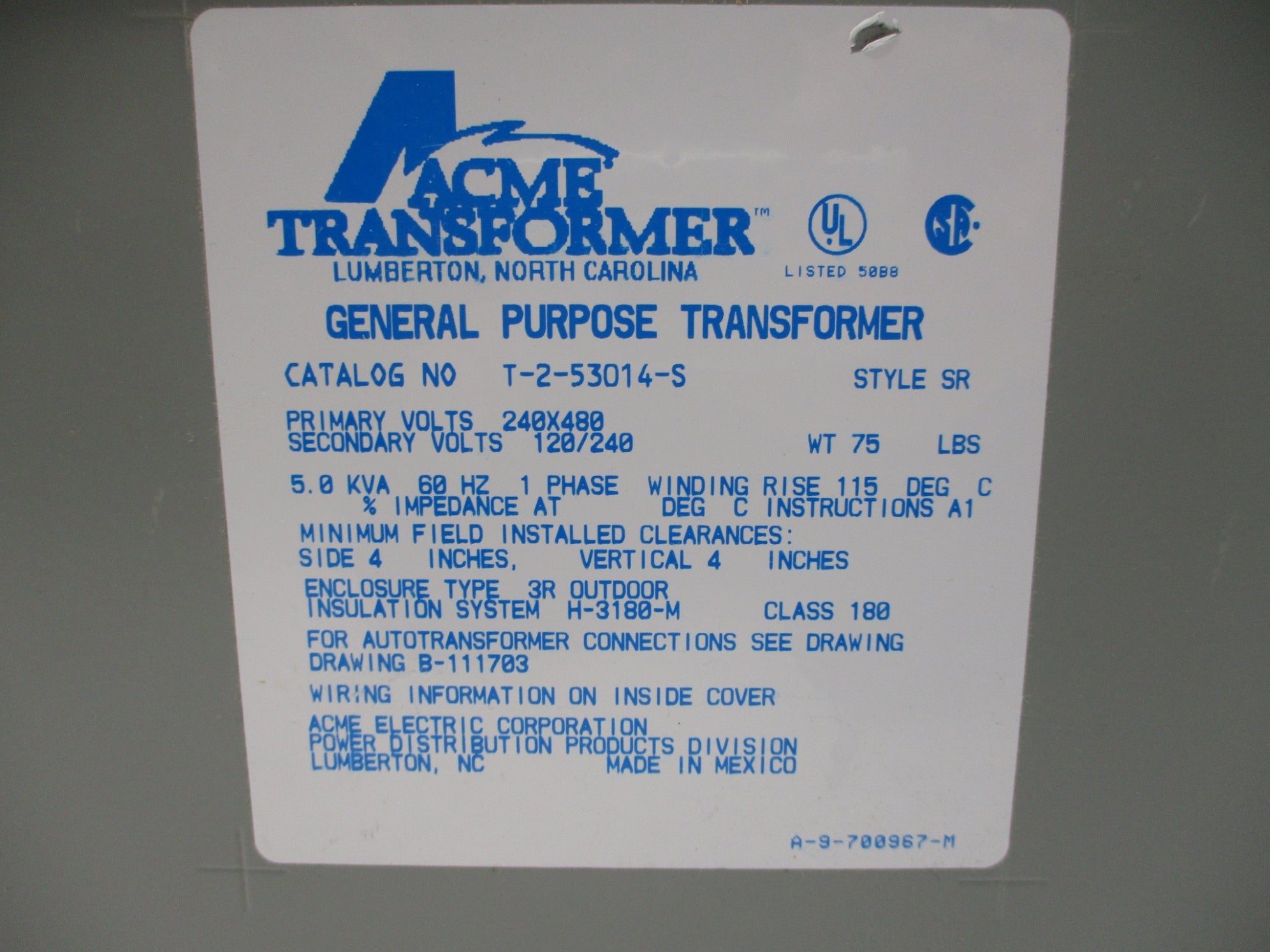 ACME TRANSFORMER T-2-53014-S NSNP