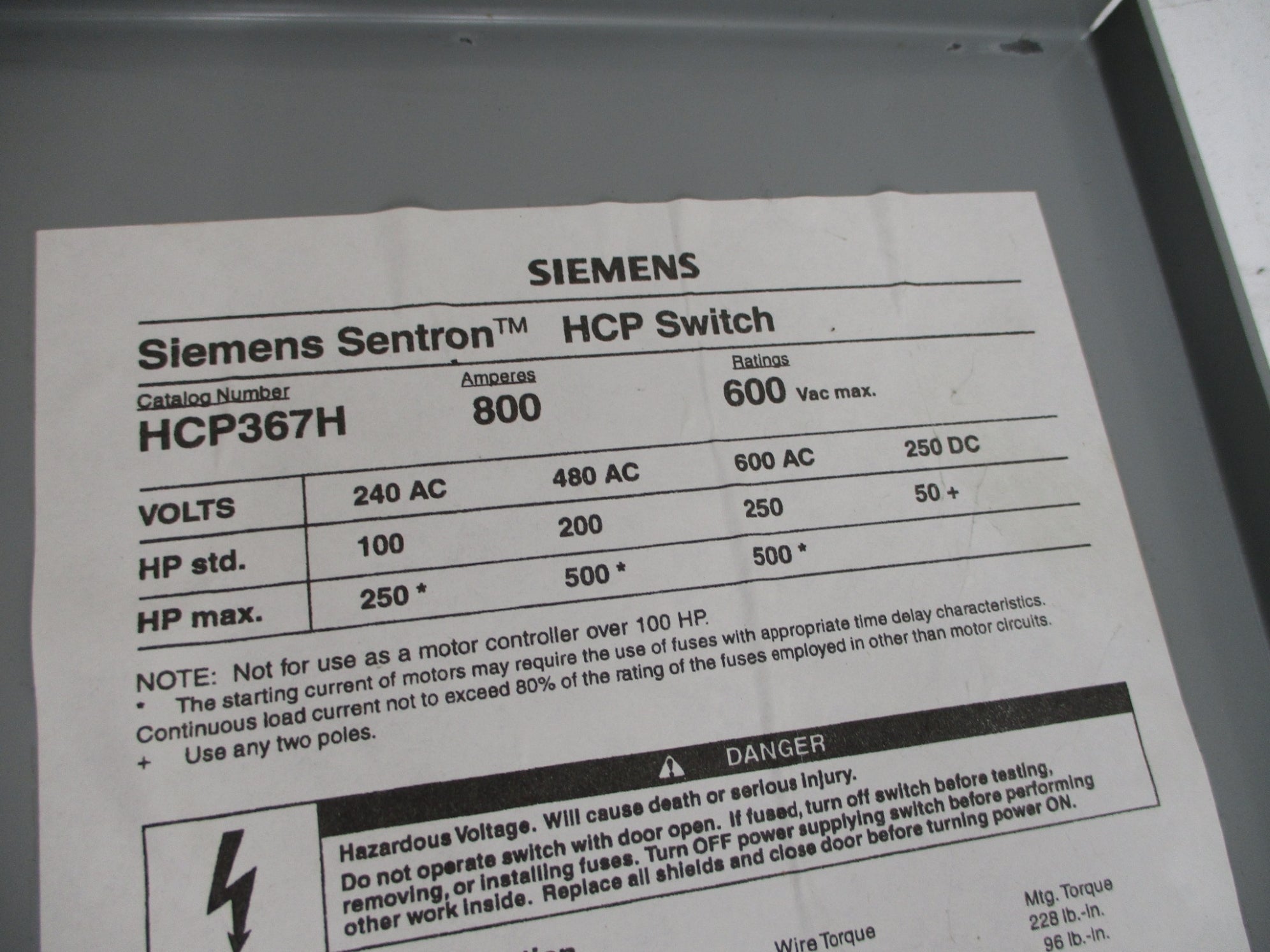 SIEMENS HCP367H NSNP