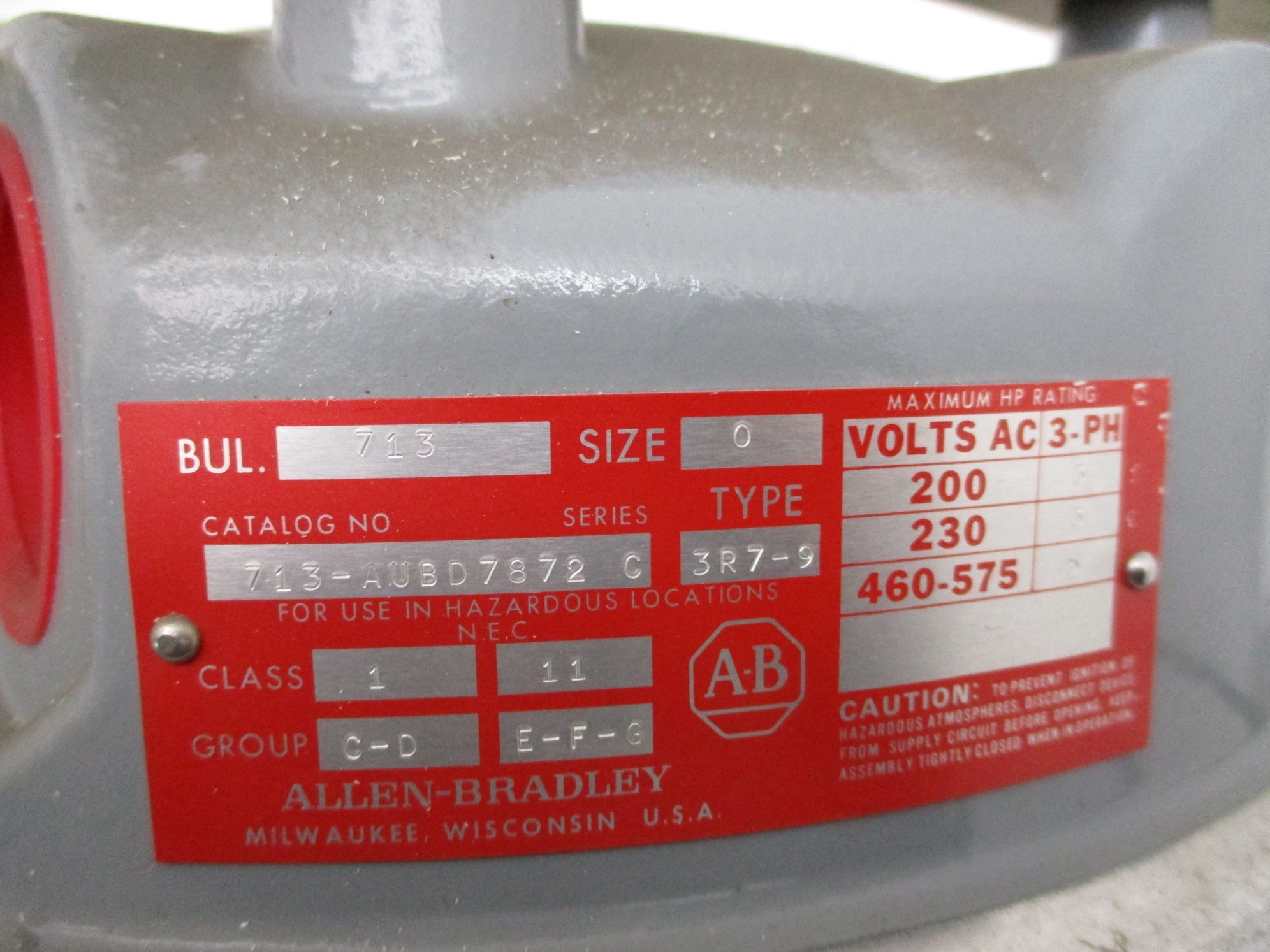 ALLEN BRADLEY 713-AUBD7872 TYPE 3R7-9 SER.C NSNP