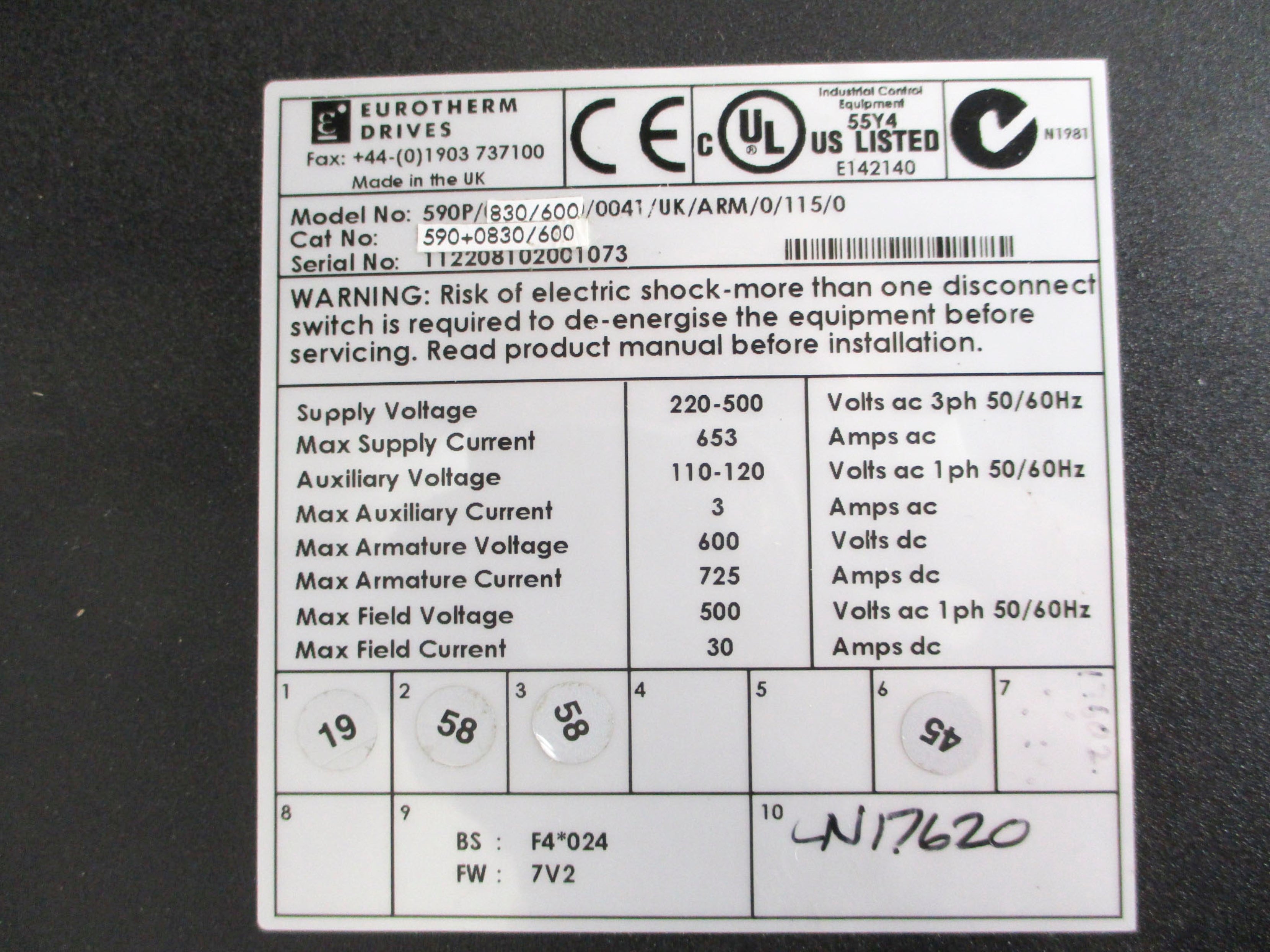 EUROTHERM 590P/830/600/0041/UK/ARM/0/115/0 UNMP