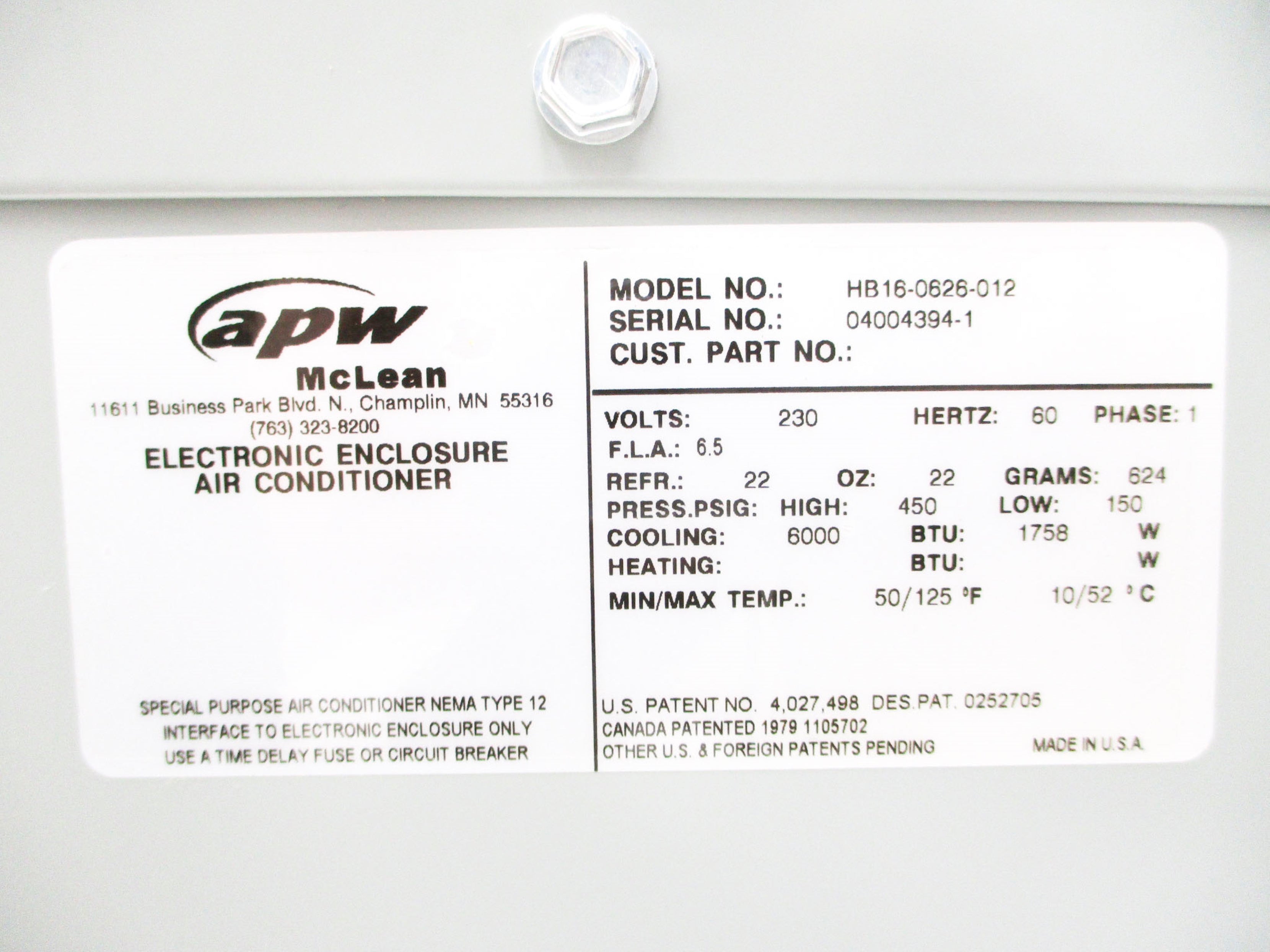 APW MCLEAN HB16-0626-012 NSMP