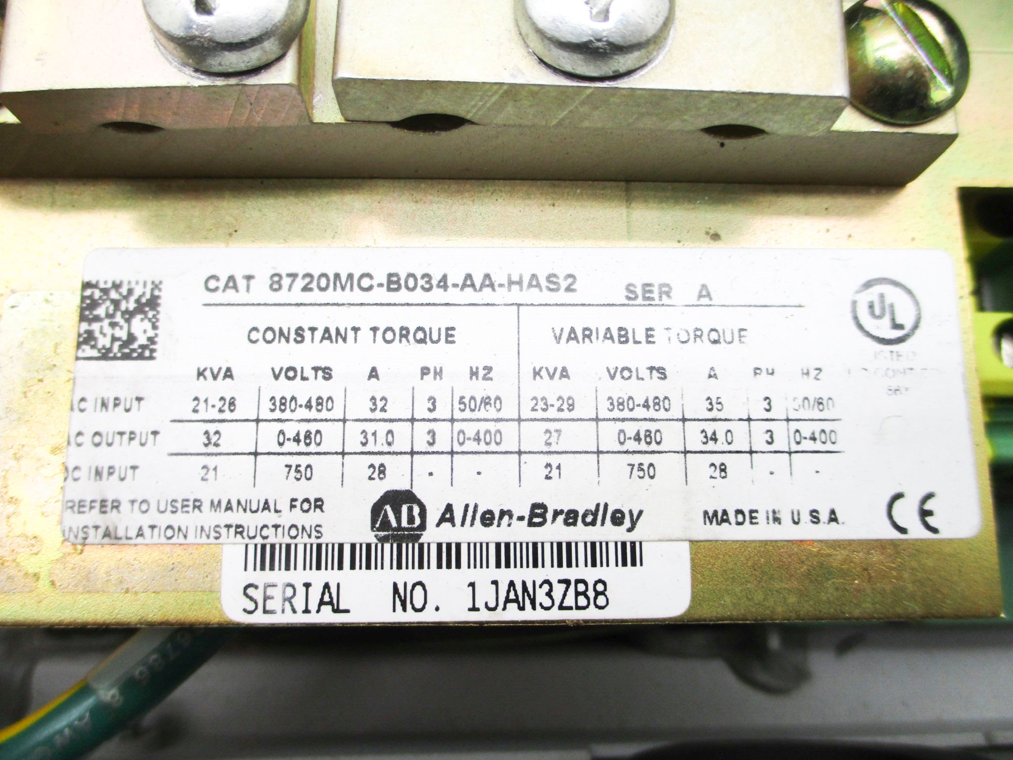 ALLEN BRADLEY 8720MC-B034-AA-HAS2 SER.A (AS PICTURED) REMAN
