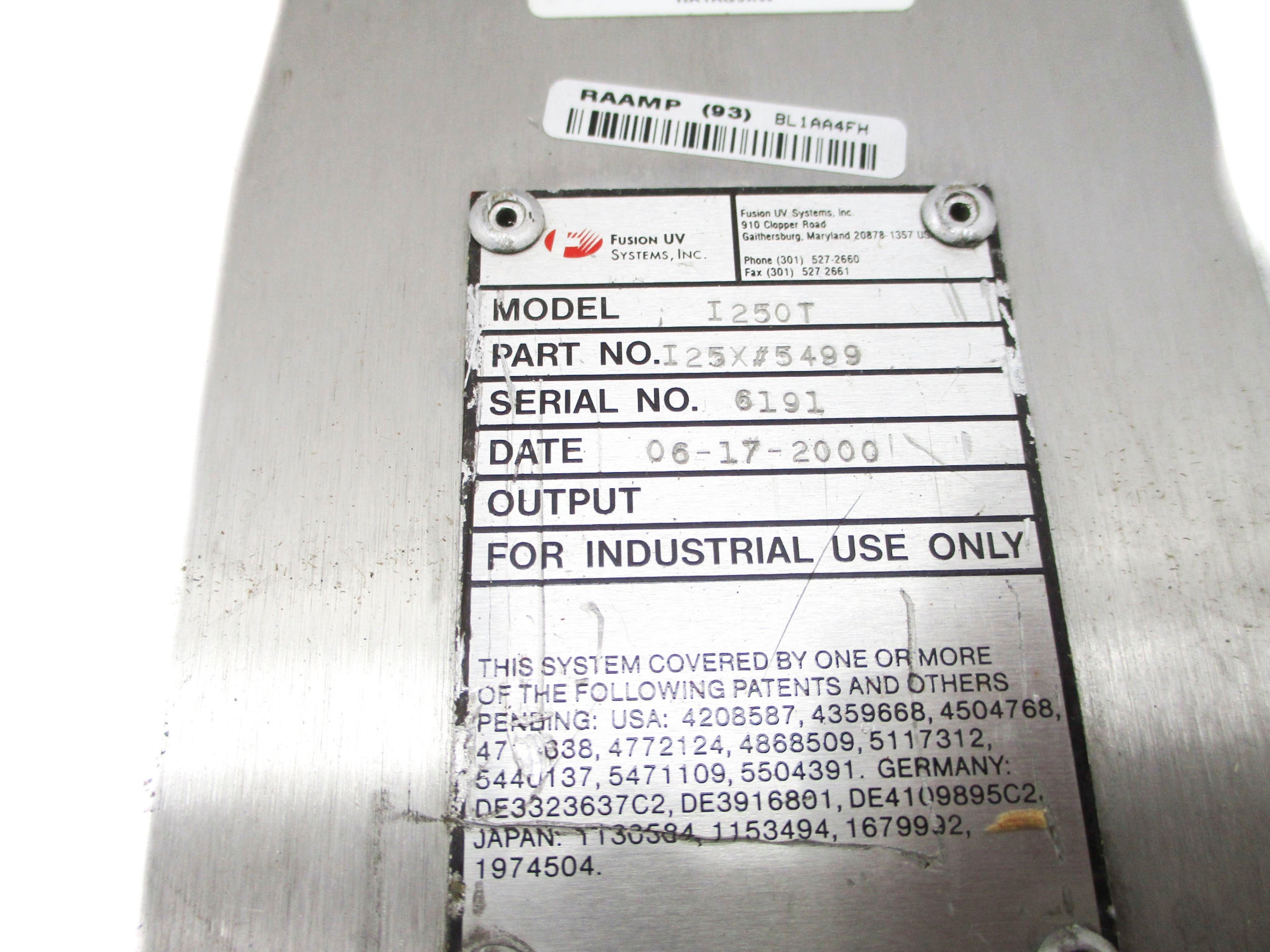 FUSION UV SYSTEMS I250T I25X#5499 REMAN