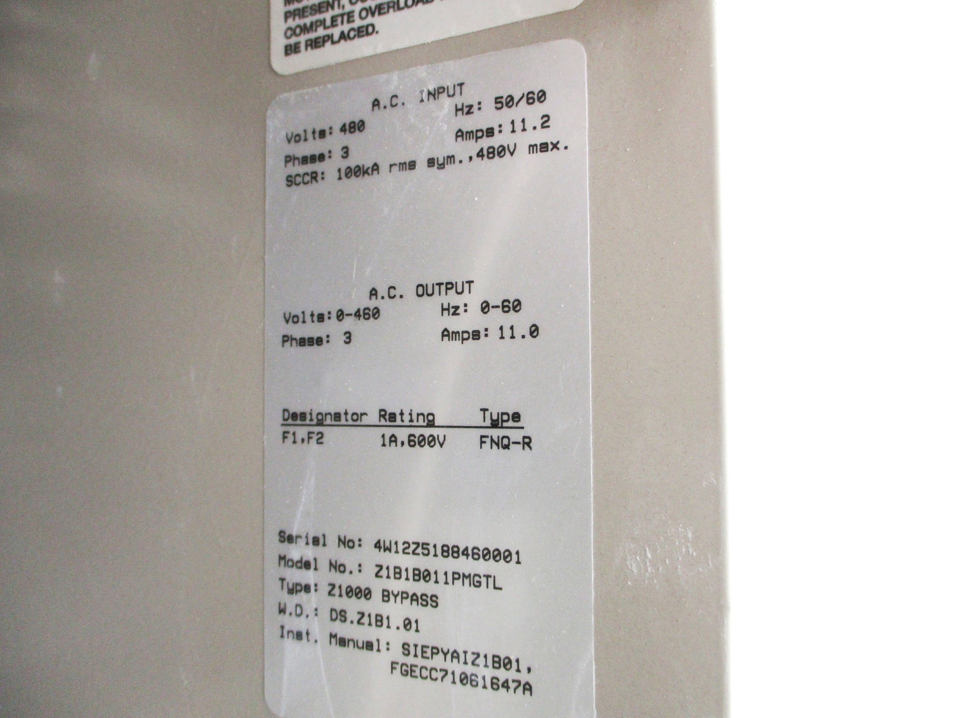 YASKAWA CIMR-ZU4A0011FAA Z1B1B011PMGTL UNMP