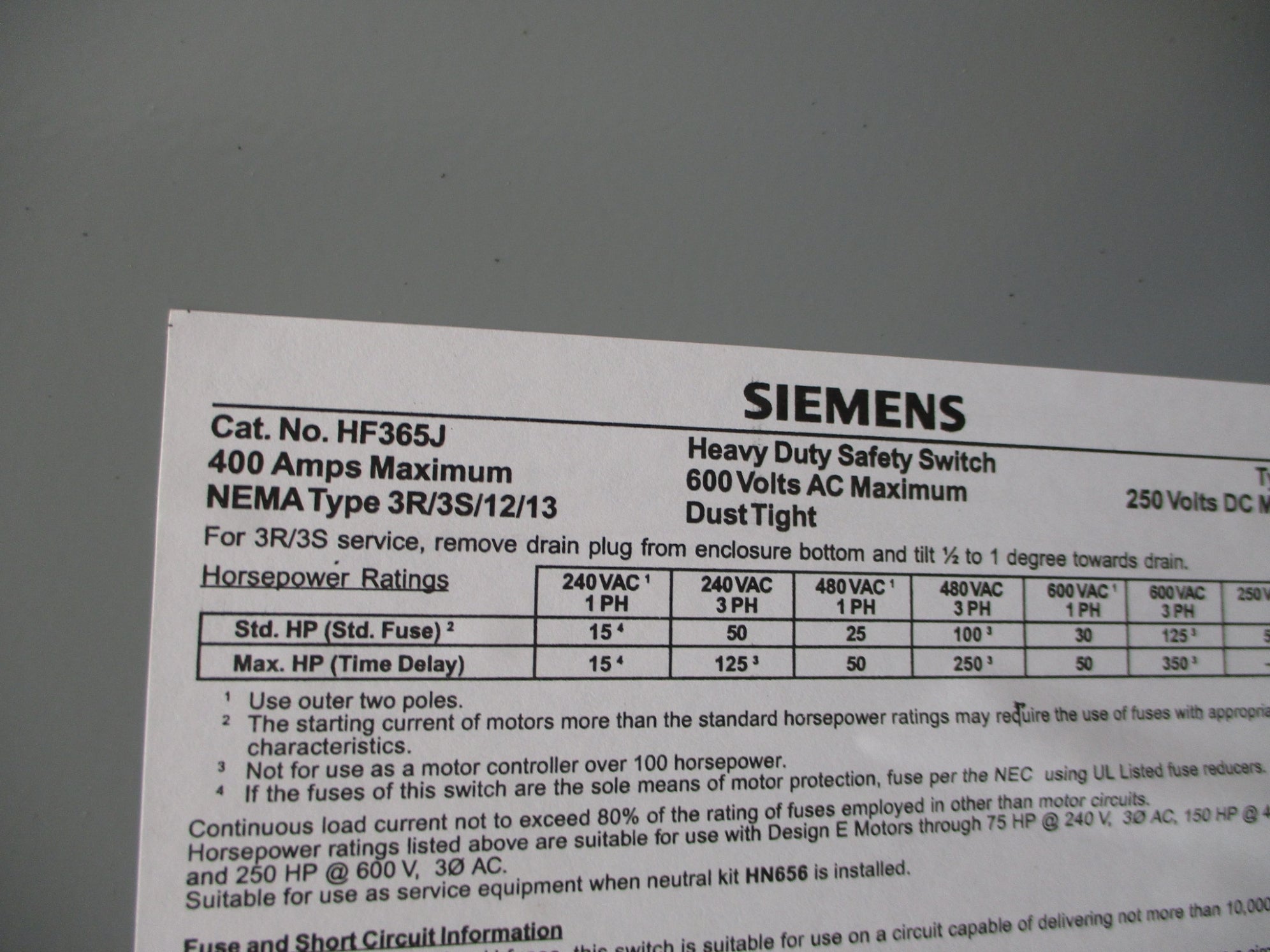 SIEMENS HF365J NSMP