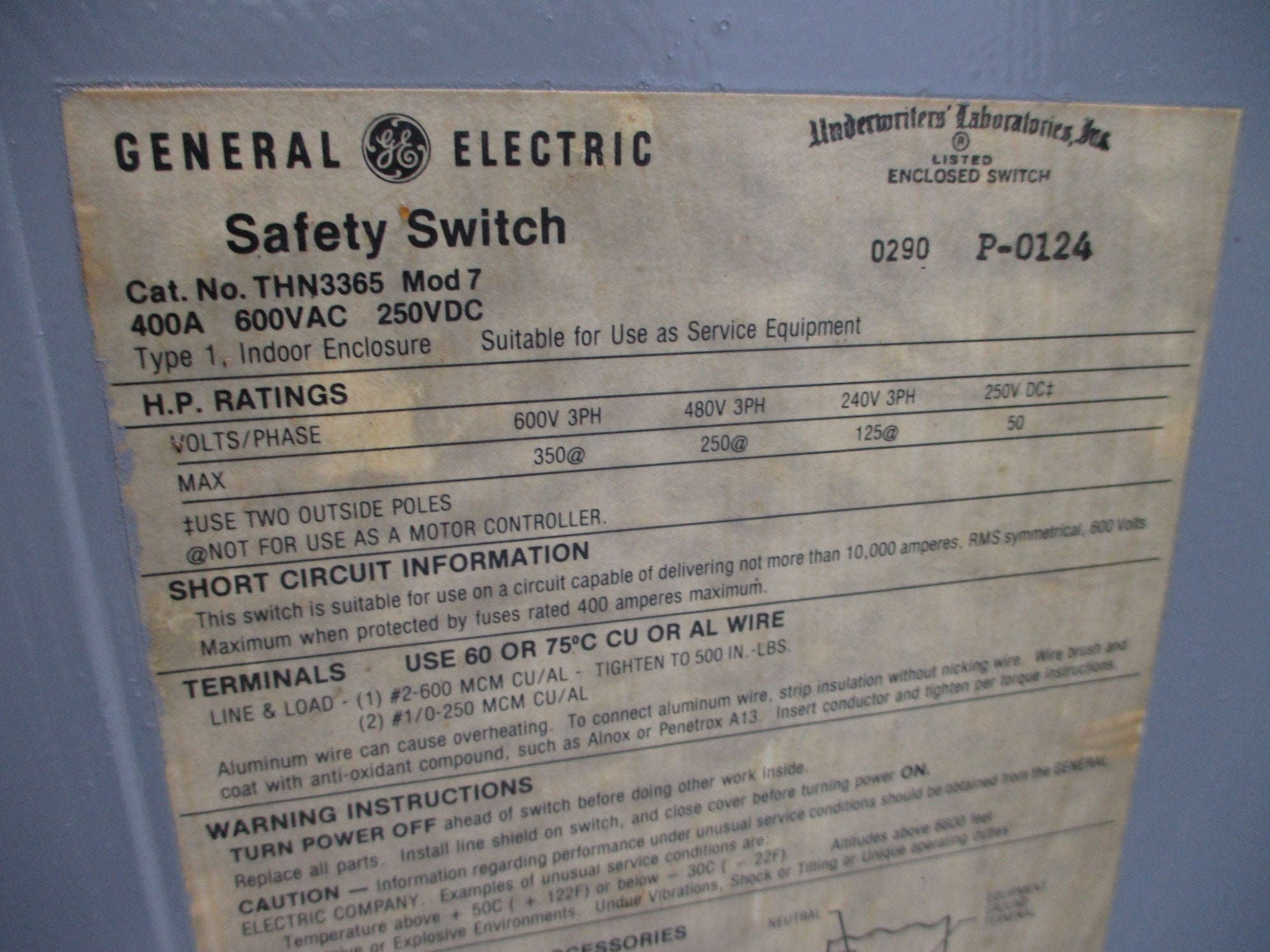 GENERAL ELECTRIC THN3365 MOD 7 NSNP