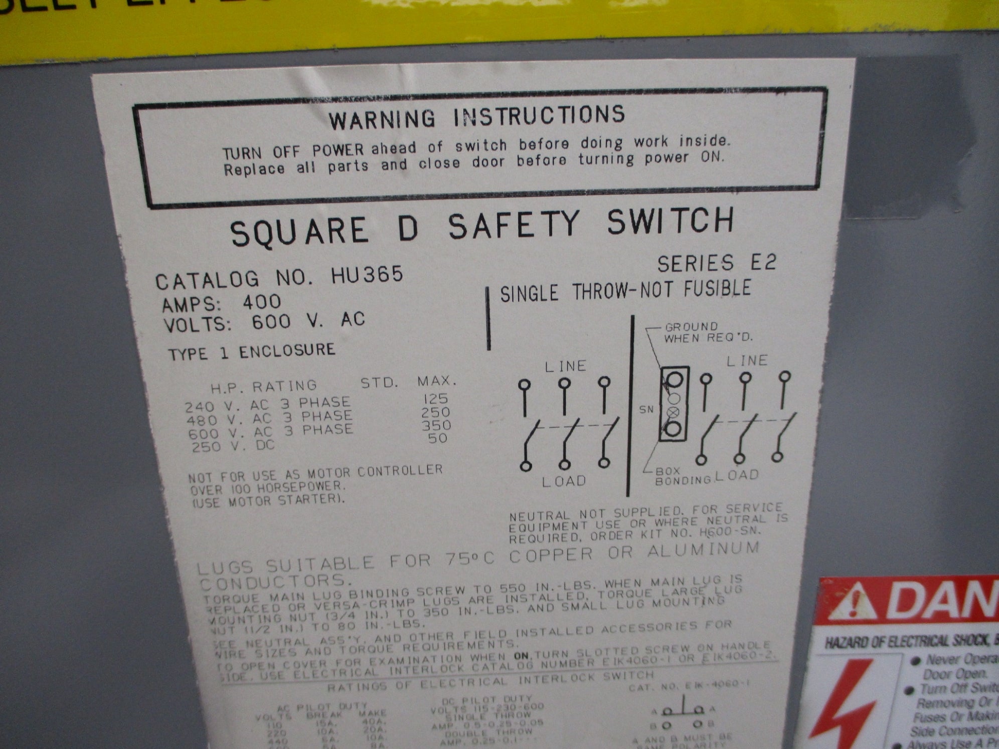 SQUARE D HU365 SER.E2 NSNP