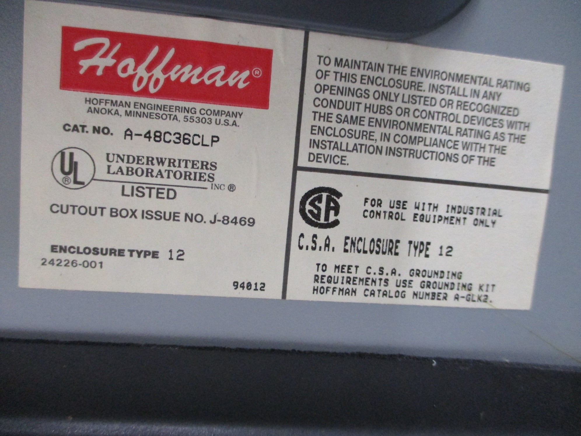 HOFFMAN A-48C36CLP NSNP