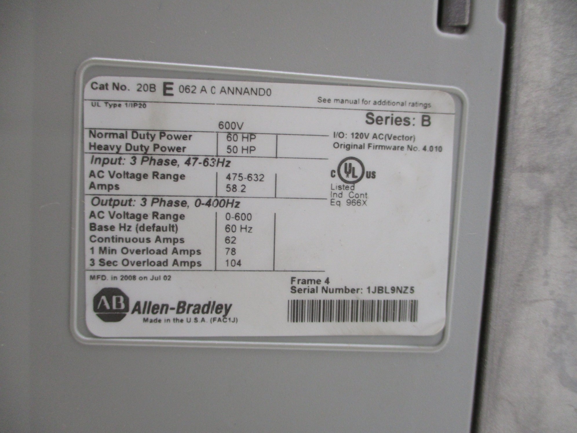 INDUSTRIAL SPARE PART 20BE062A0ANNAND0 SER.B NSMP