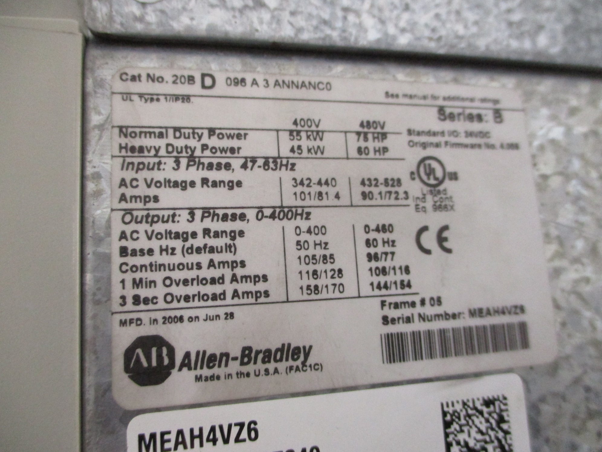 ALLEN BRADLEY 20BD096A3ANNANC0 SER.B REMAN