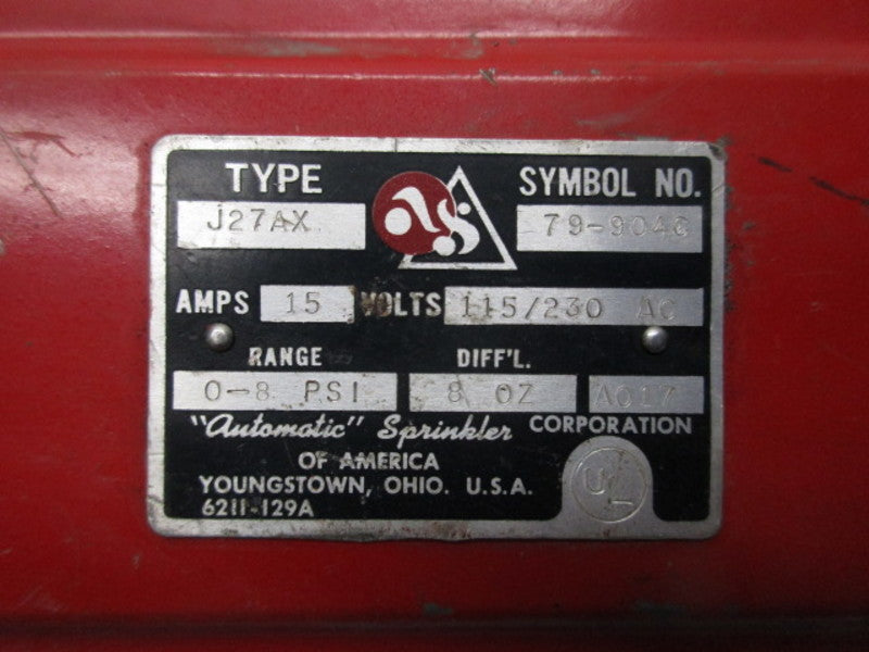 AUTOMATIC SPRINKLER J27AX-79-904C PRESSURE SWITCH 15A 115/230V  UNMP