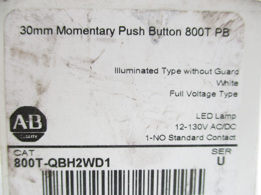 ALLEN BRADLEY 800T-QBH2WD1 SER. U 12-130VAC/DC (WH) NSMP
