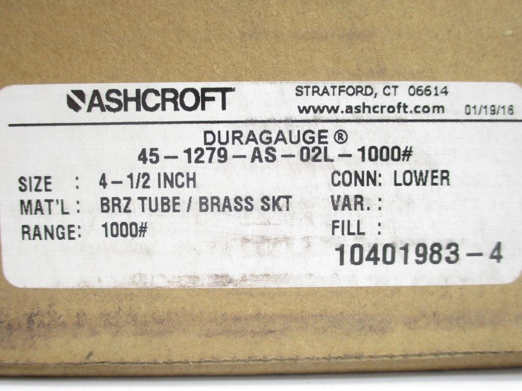 ASHCROFT 45-1279-AS-02L-1000# 0-1000PSI 4-1/2" NSMP