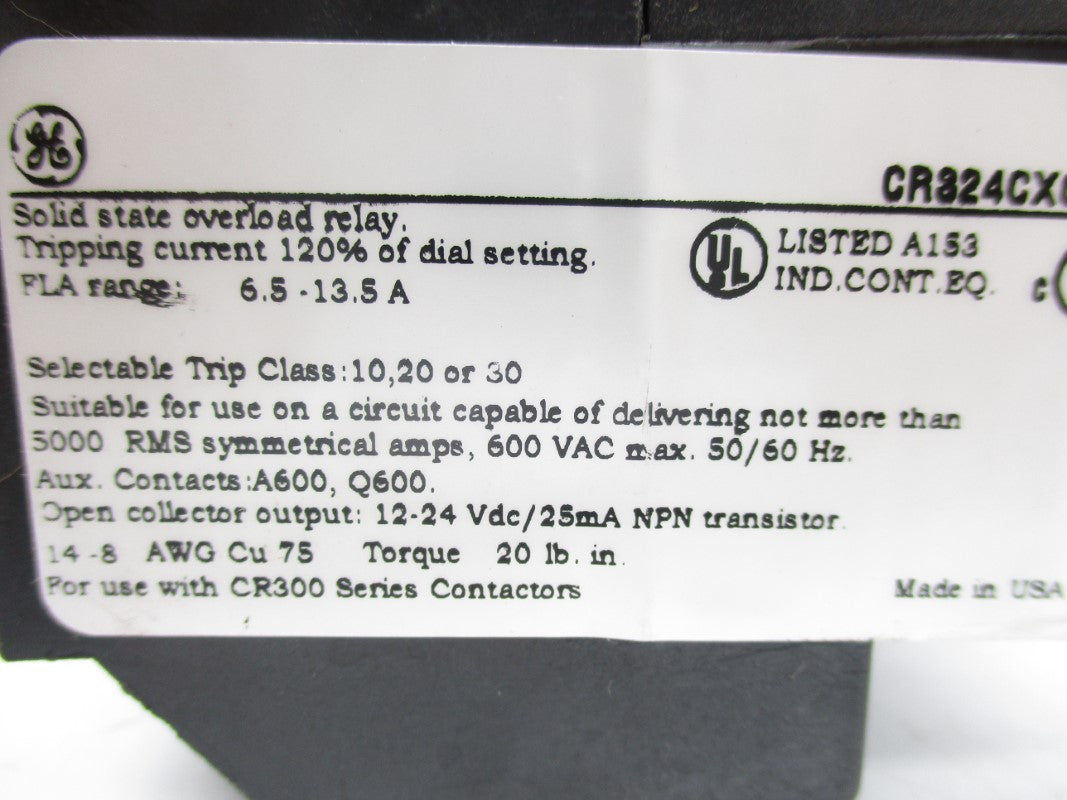 GENERAL ELECTRIC CR324CXGS 600VAC 6.5-13.5A NSMP
