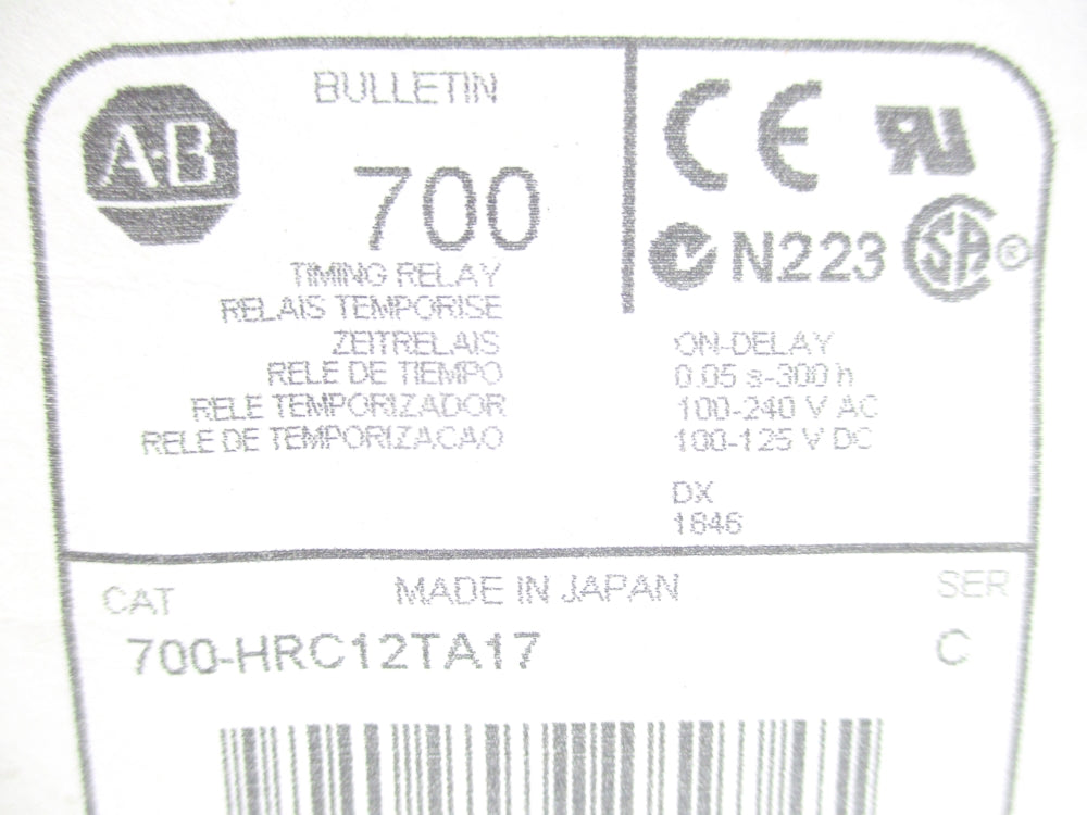 ALLEN BRADLEY 700-HRC12TA17 SER. C 100-240VAC 5A 0-1.2MIN (WH) NSMP