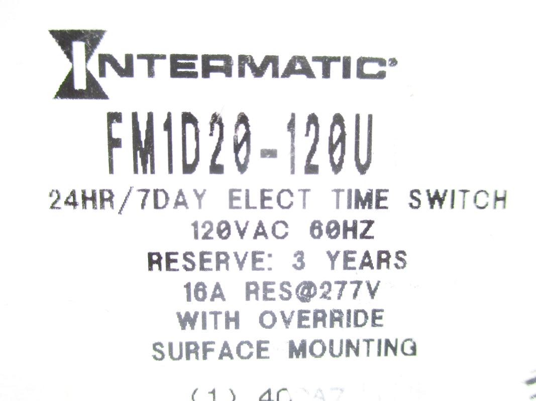 INTERMATIC FM1D20-120U 120VAC 16A 24H/7D NSMP