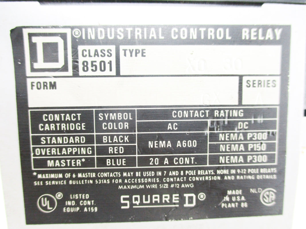 SQUARE D 8501XO30V02 SER. A 110/120V 20A UNMP