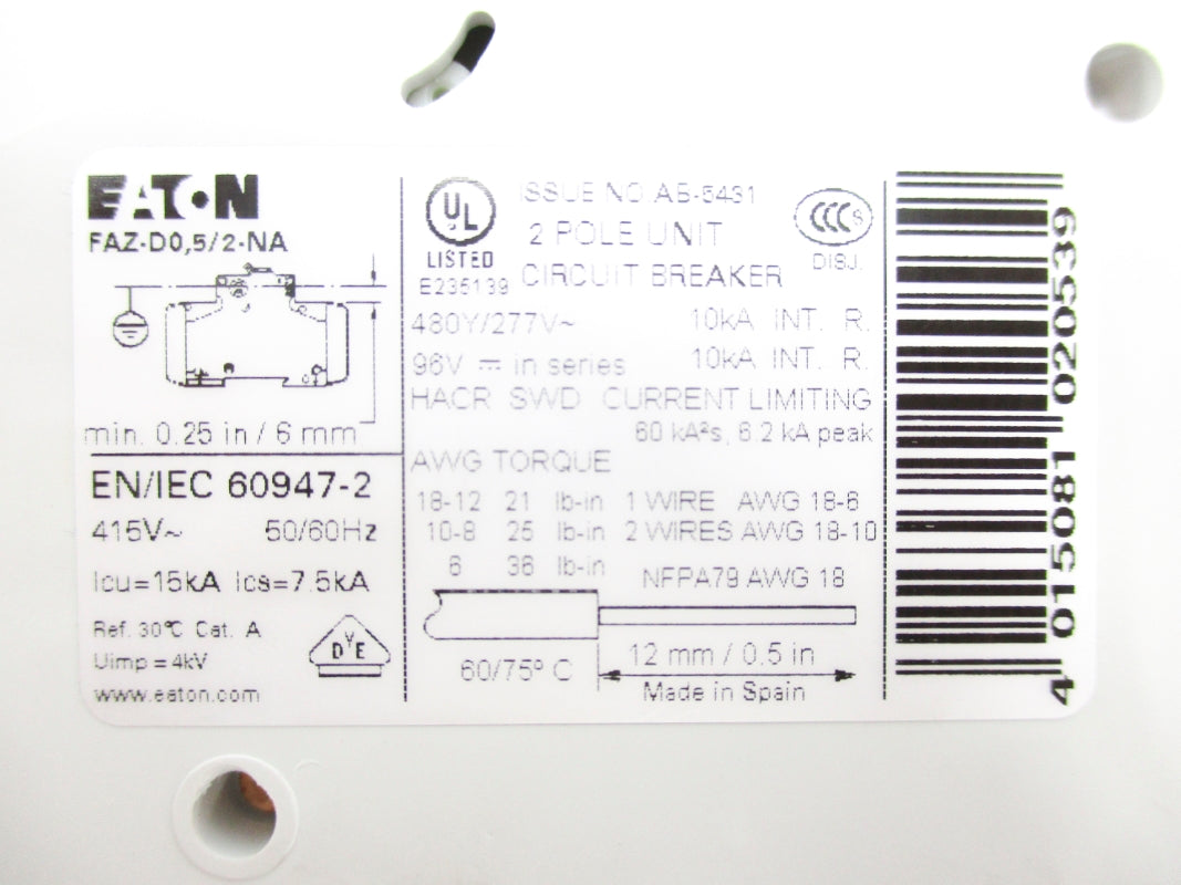 EATON FAZ-D0.5/2-NA 415V 15A NSNP