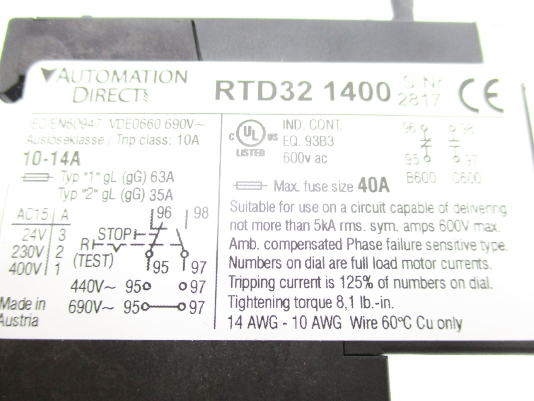 AUTOMATION DIRECT RTD32-1400 10-14A 600VAC NSMP