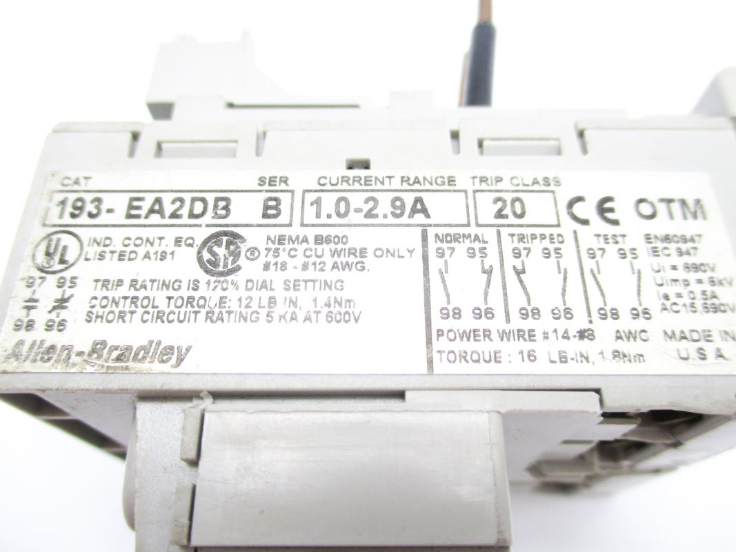 ALLEN BRADLEY 193-EA2DB SER. B 1.0-2.9A 600V UNMP