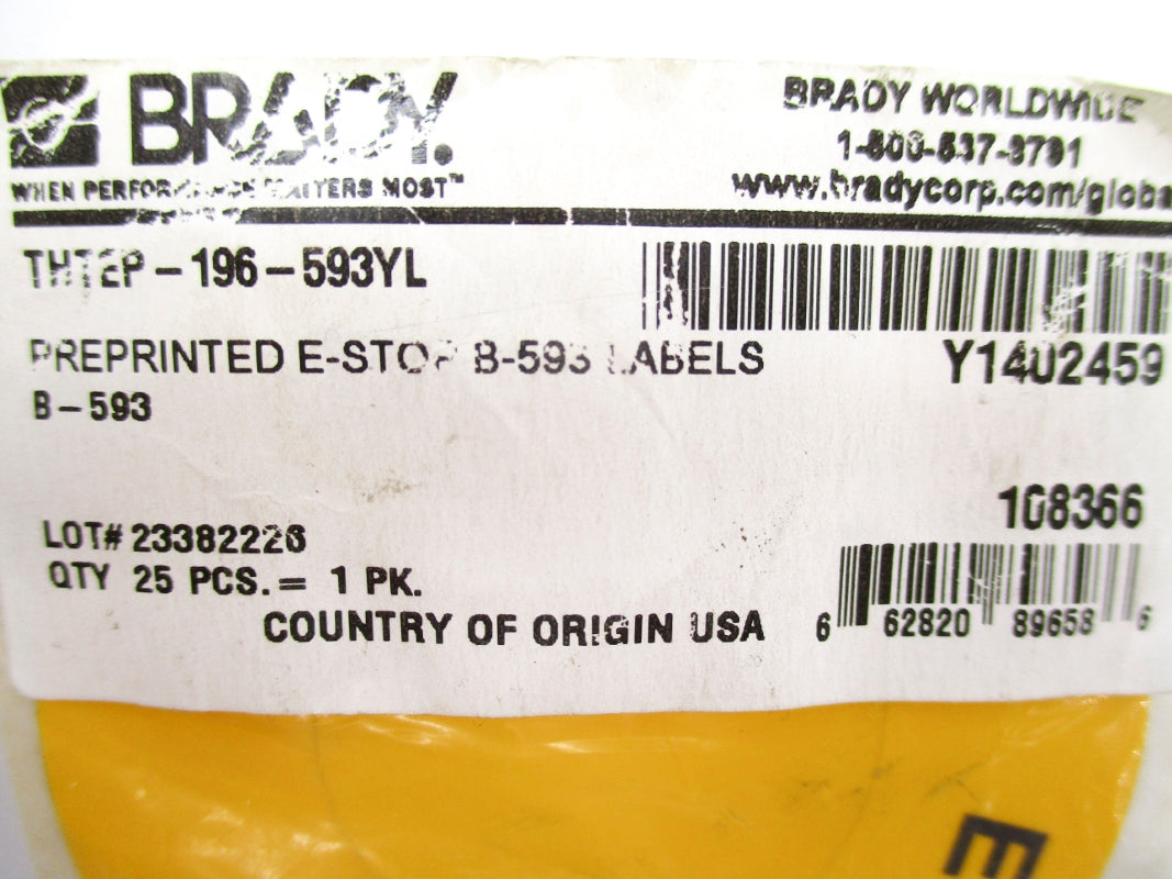 BRADY THTEP-196-593YL (PKG OF 25) NSMP