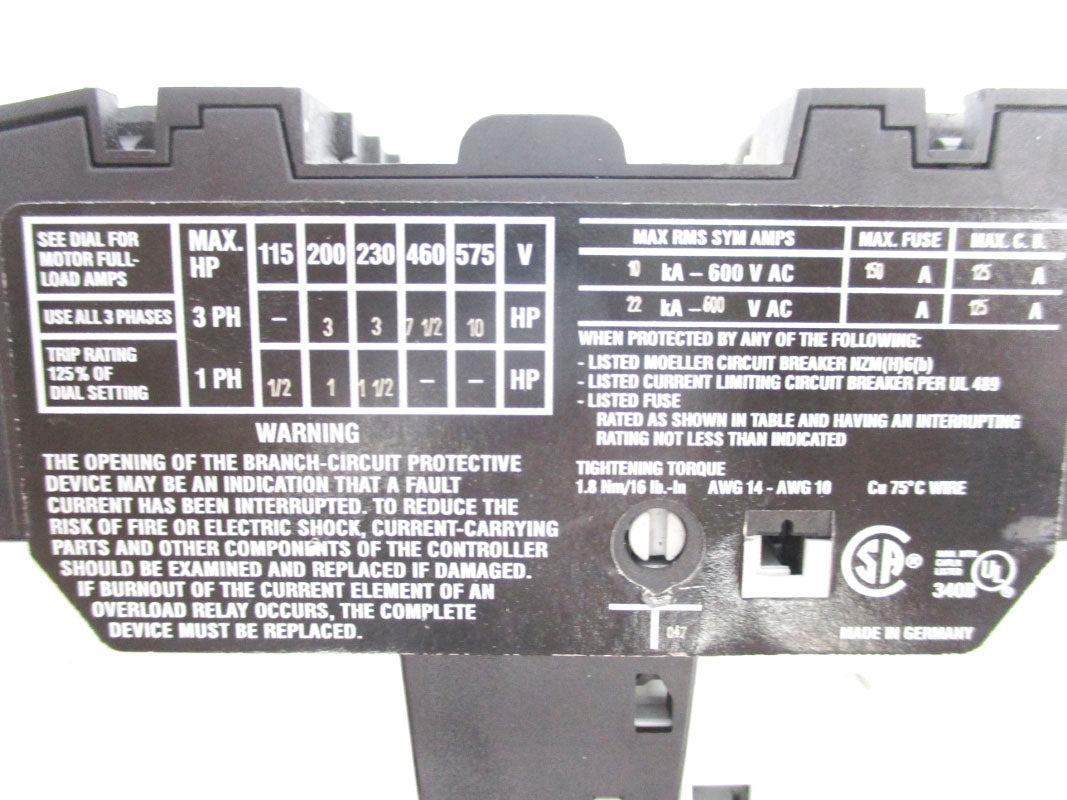 KLOCKNER MOELLER PKZM0-10 600VAC 6.3-10A NSNP