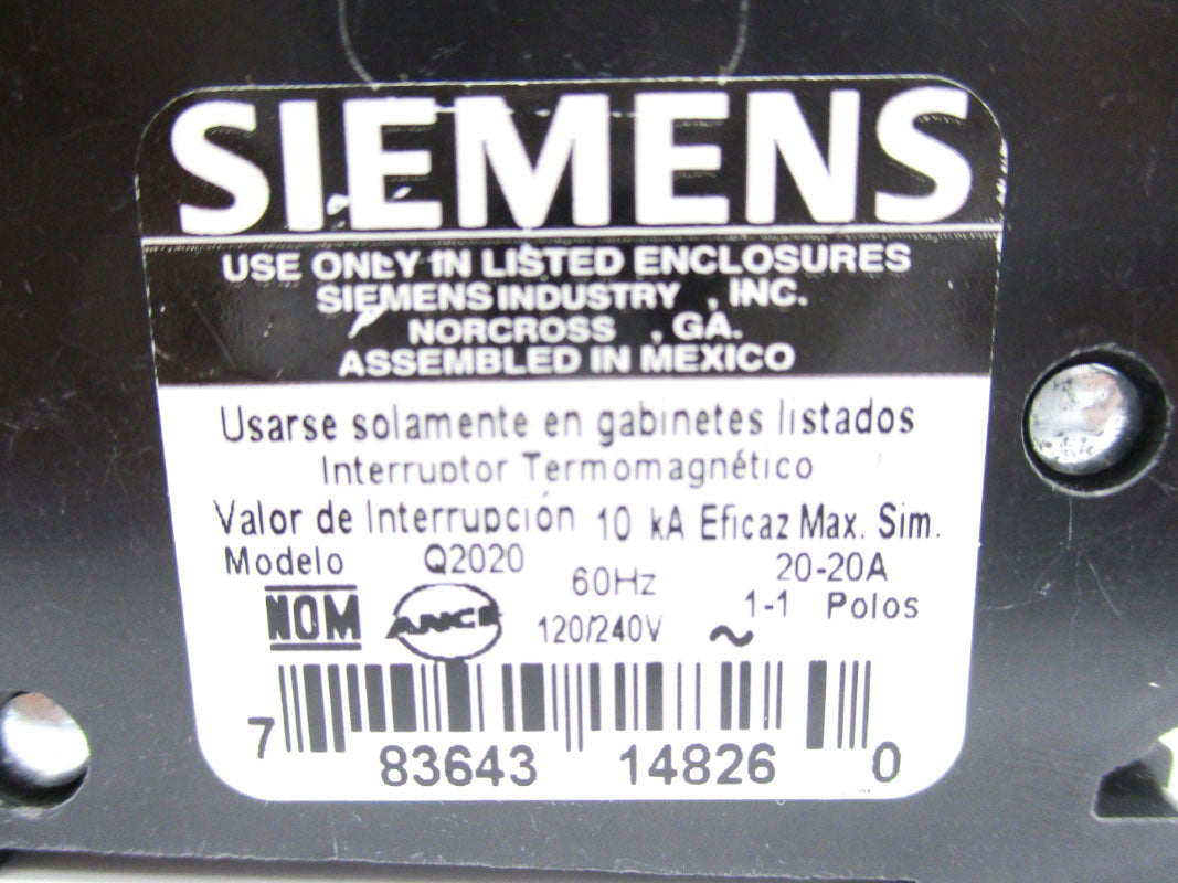 SIEMENS Q2020 120/240V 20A UNMP