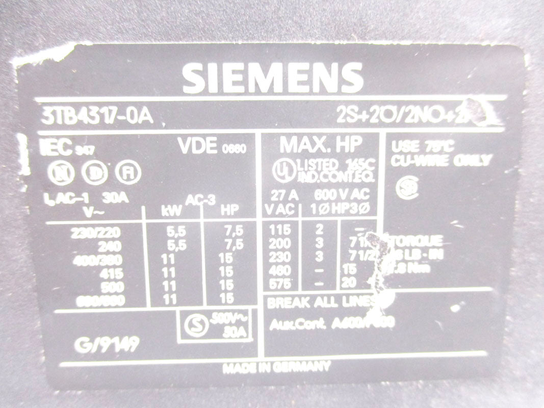 SIEMENS 3TB4317-0A 110/120V NSNP