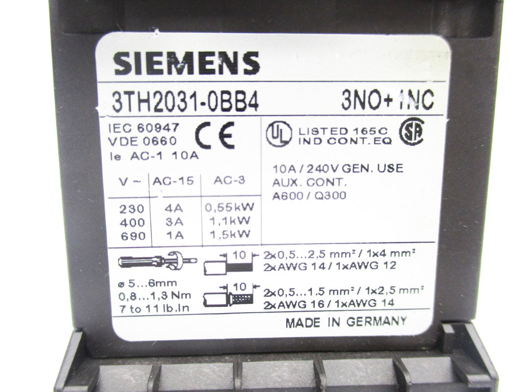 SIEMENS 3TH2031-0BB4 24VDC 10A NSNP