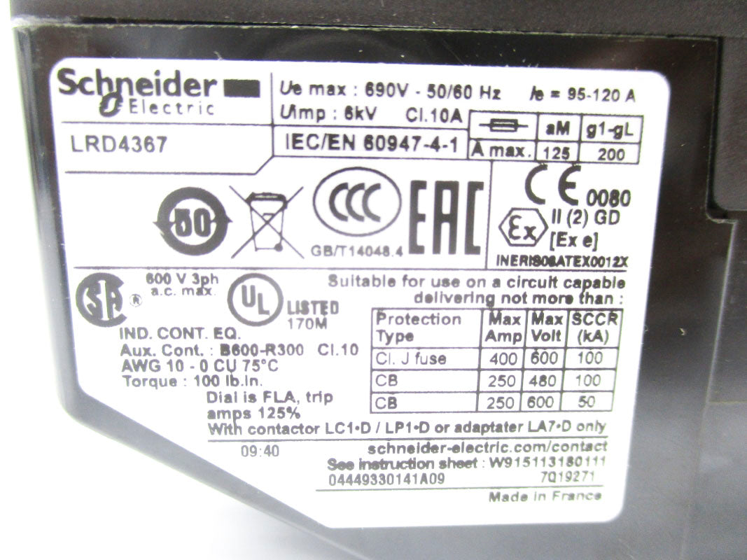 SCHNEIDER ELECTRIC LRD4367 690V 95-120A NSNP