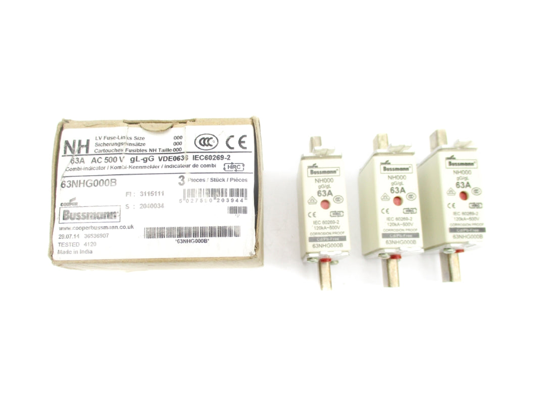 BUSSMANN 63NHG000B 63A 500VAC (PKG OF 3) NSMP