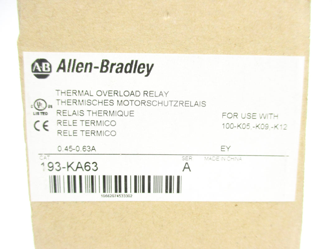 ALLEN BRADLEY 193-KA63 SER. A 0.45-0.63A 690V (BR/WH) NSMP