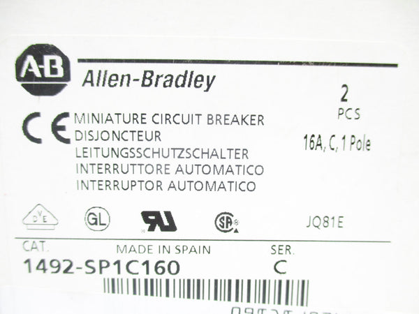 ALLEN BRADLEY 1492-SP1C160 SER. C 240/415VAC 16A (PKG OF 2) NSMP