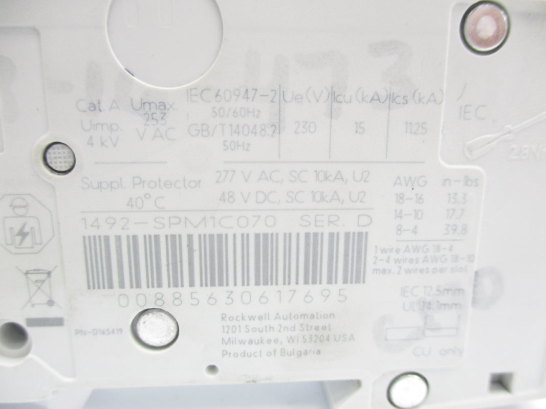 ALLEN BRADLEY 1492-SPM1C070 SER. D 277VAC 4A NSNP
