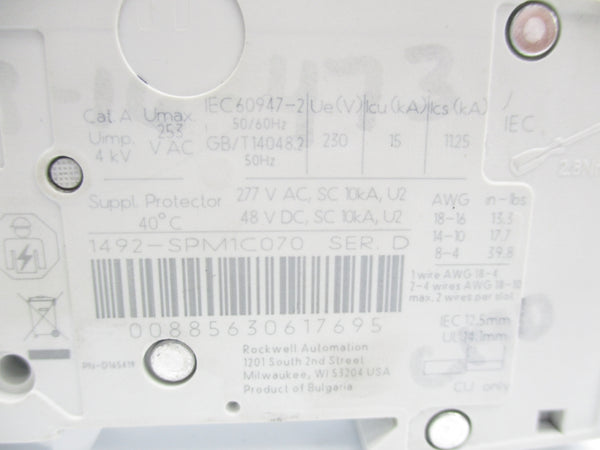 ALLEN BRADLEY 1492-SPM1C070 SER. D 277VAC 4A NSNP