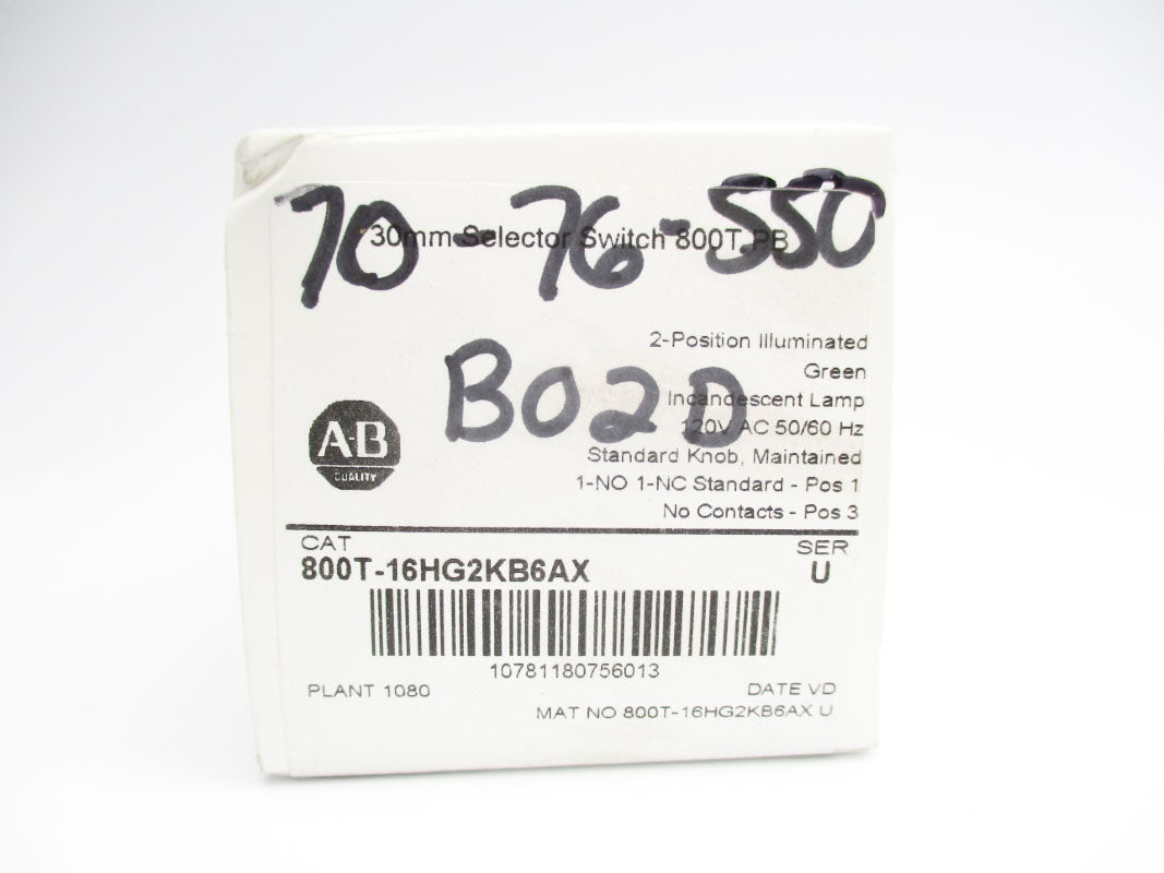 ALLEN BRADLEY 800T-16HG2KB6AX SER. U 120V (WH) NSMP