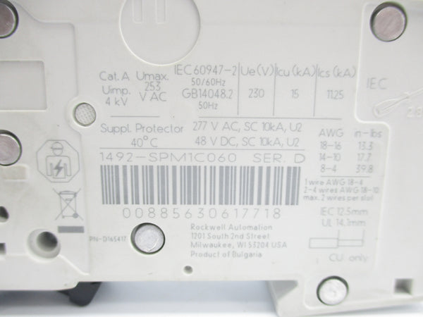 ALLEN BRADLEY 1492-SPM1C060 SER. D 277VAC 4A UNMP
