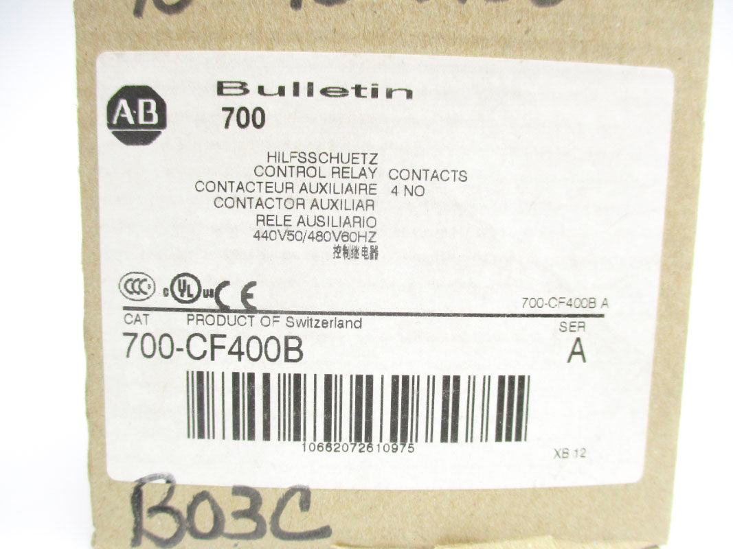 ALLEN BRADLEY 700-CF400B SER. A 440/480V 20A (BR/WH) NSMP