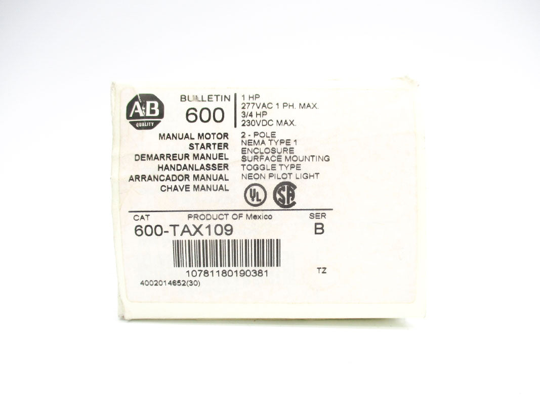 ALLEN BRADLEY 600-TAX109 SER. B 277VAC 10A (WH) NSMP