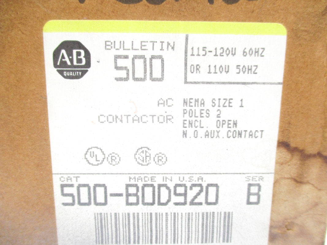 ALLEN BRADLEY 500-BOD920 SER. B 110/115-120V 27A (BR/YL) NSMP
